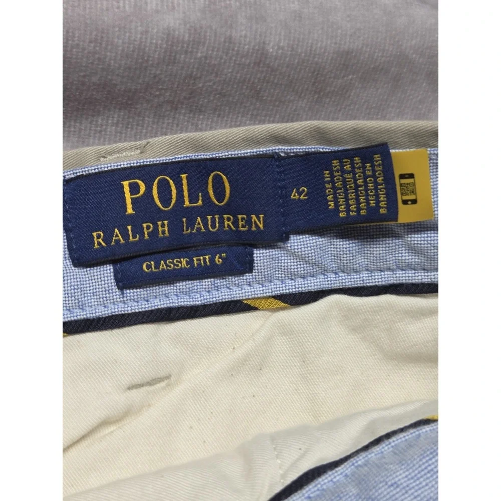 Polo Ralph Lauren Chino Shorts Mens 42 Khaki Tan Classic Fit Twill Navy Pony